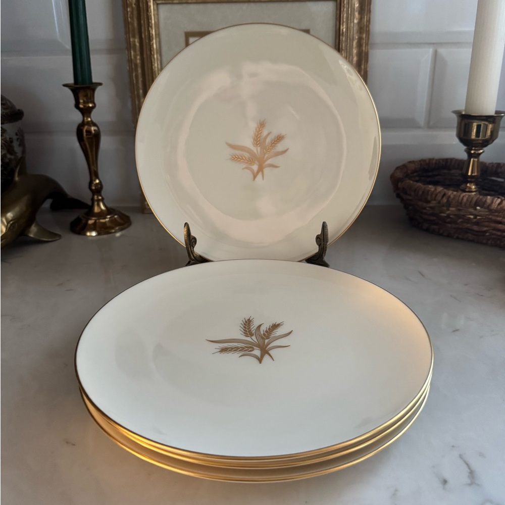 Vintage Wheat by Lenox R-442 Luncheon Plates w/24k Gold Trim 1930s Set of 4